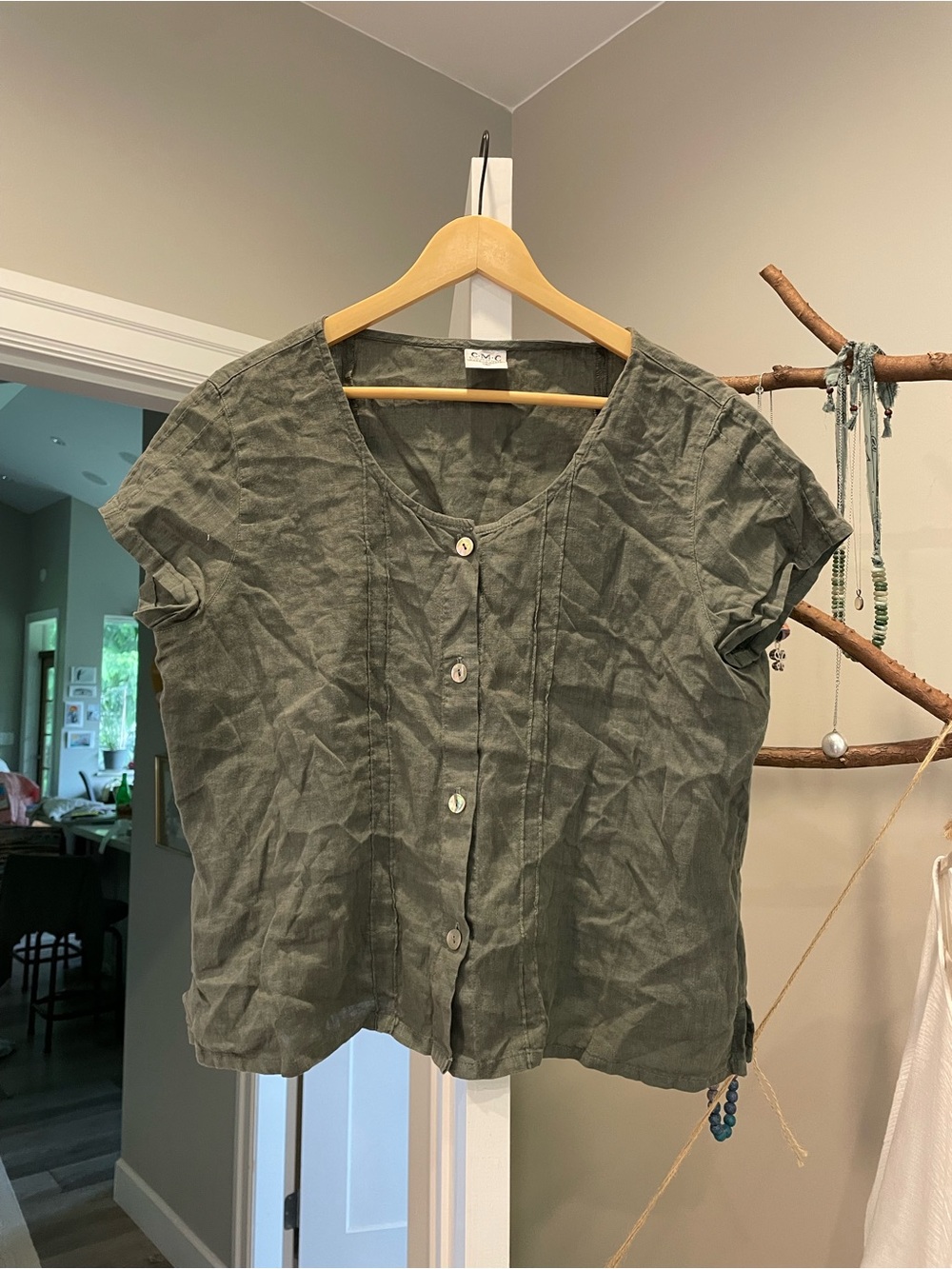 Vintage colour me cotton green linen top L
